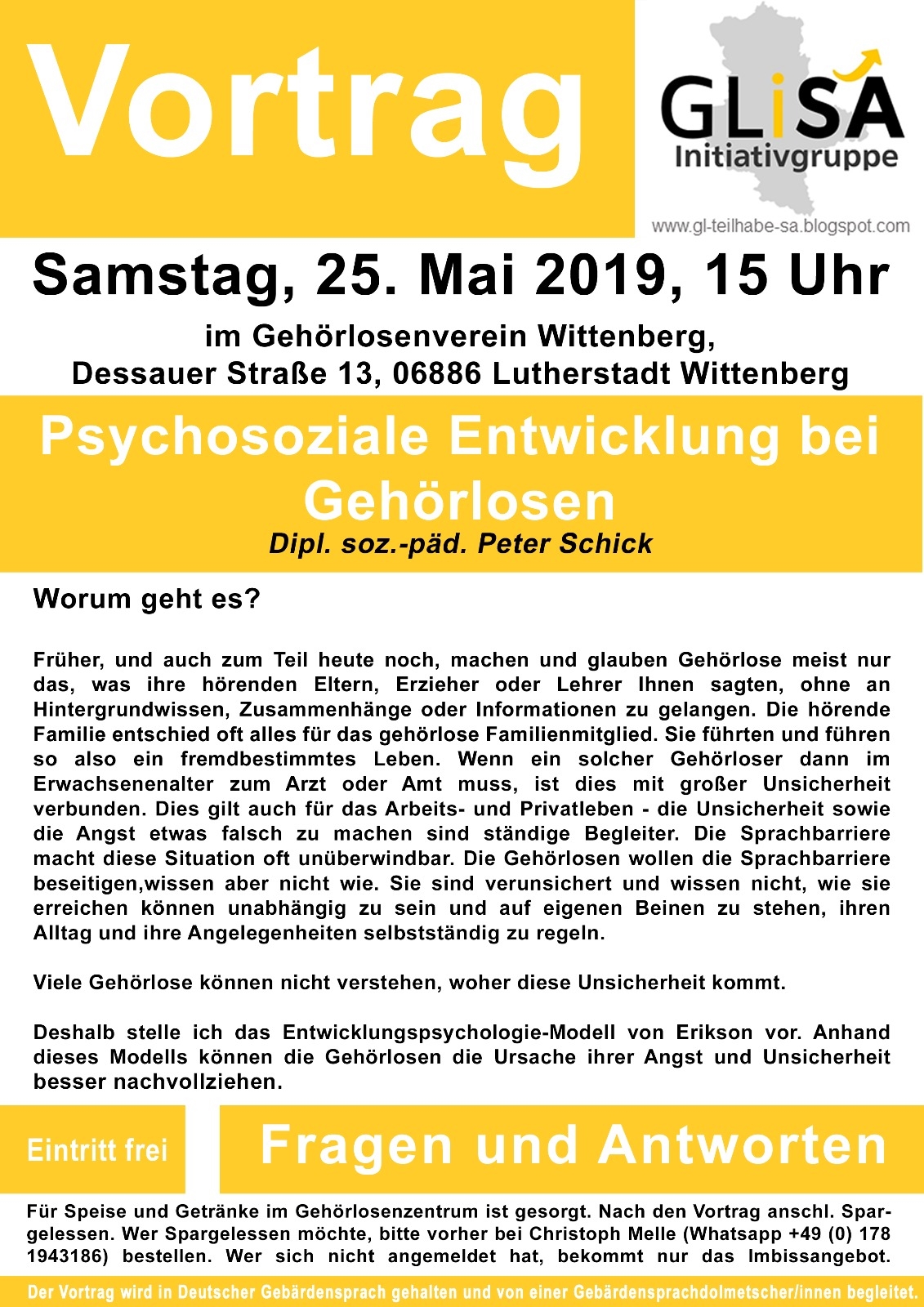 Vortrag in Wittenberg: Psychosoziale Entwicklung (Plakat)